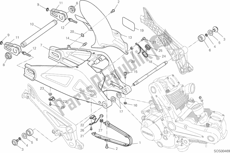 All parts for the Swing Arm of the Ducati Monster 696 ABS Anniversary 2013